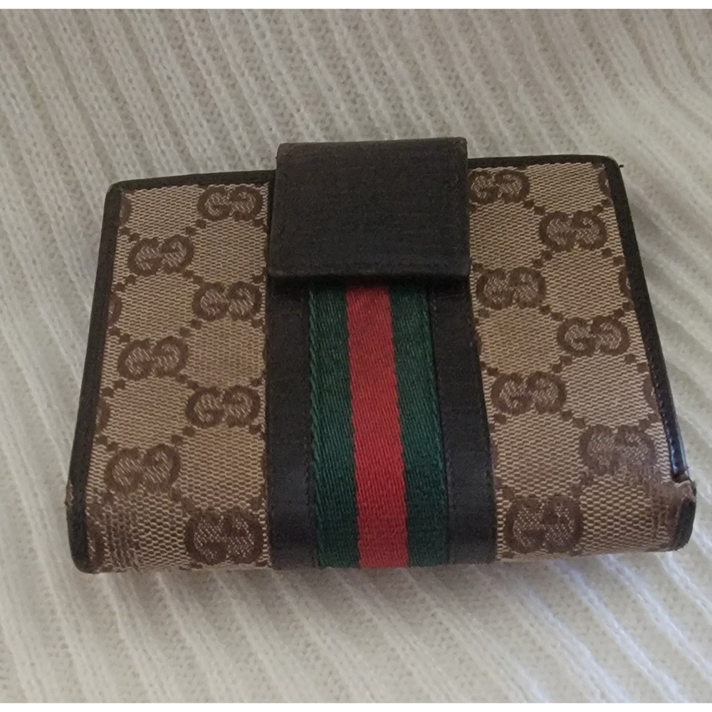 Gucci Vintage GG Supreme Sherry Line Web Bifold Wallet Brown Leather G Buckle - Picture 4 of 10